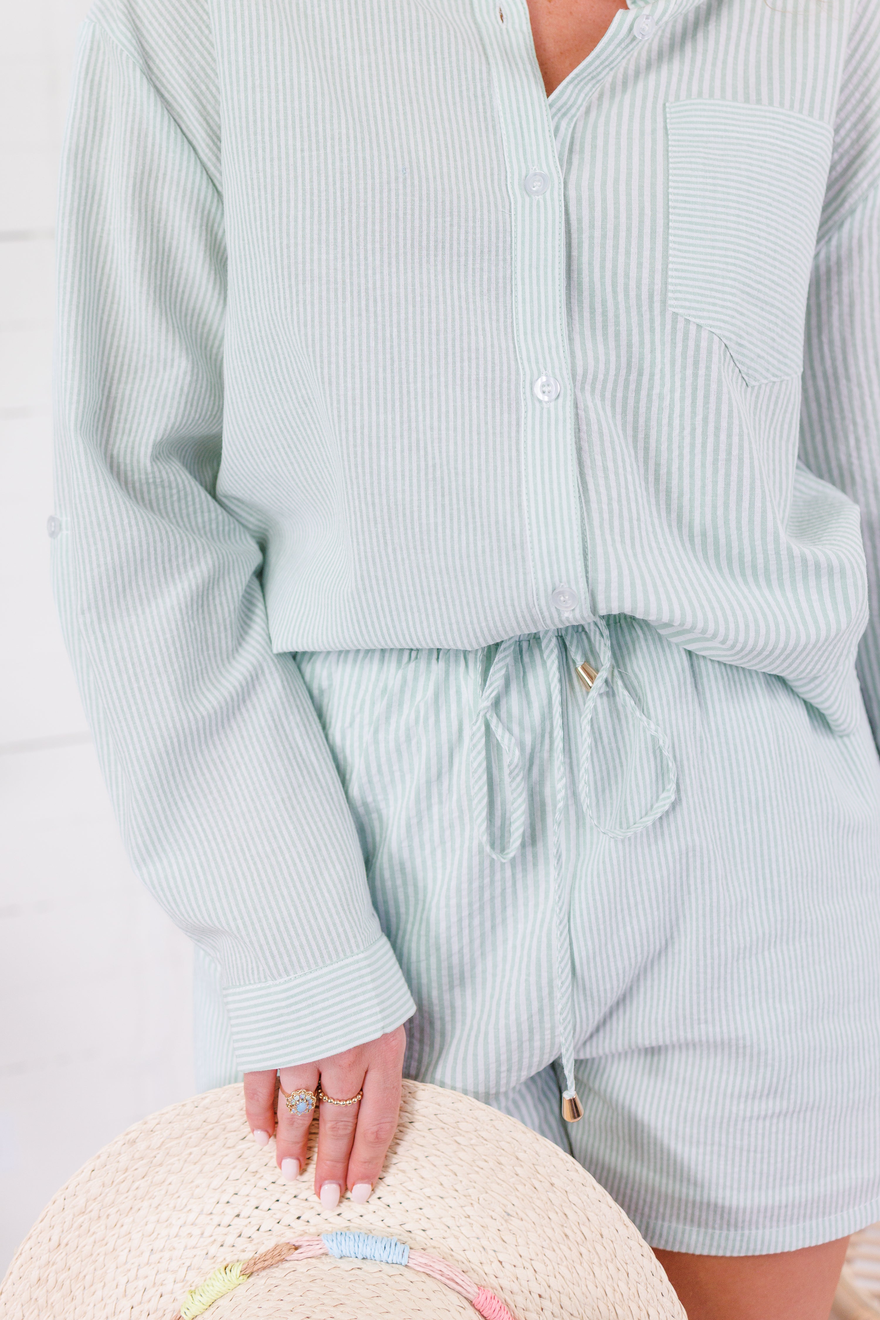 Delphine Seafoam Green Stripe Button Top Allie Rose 