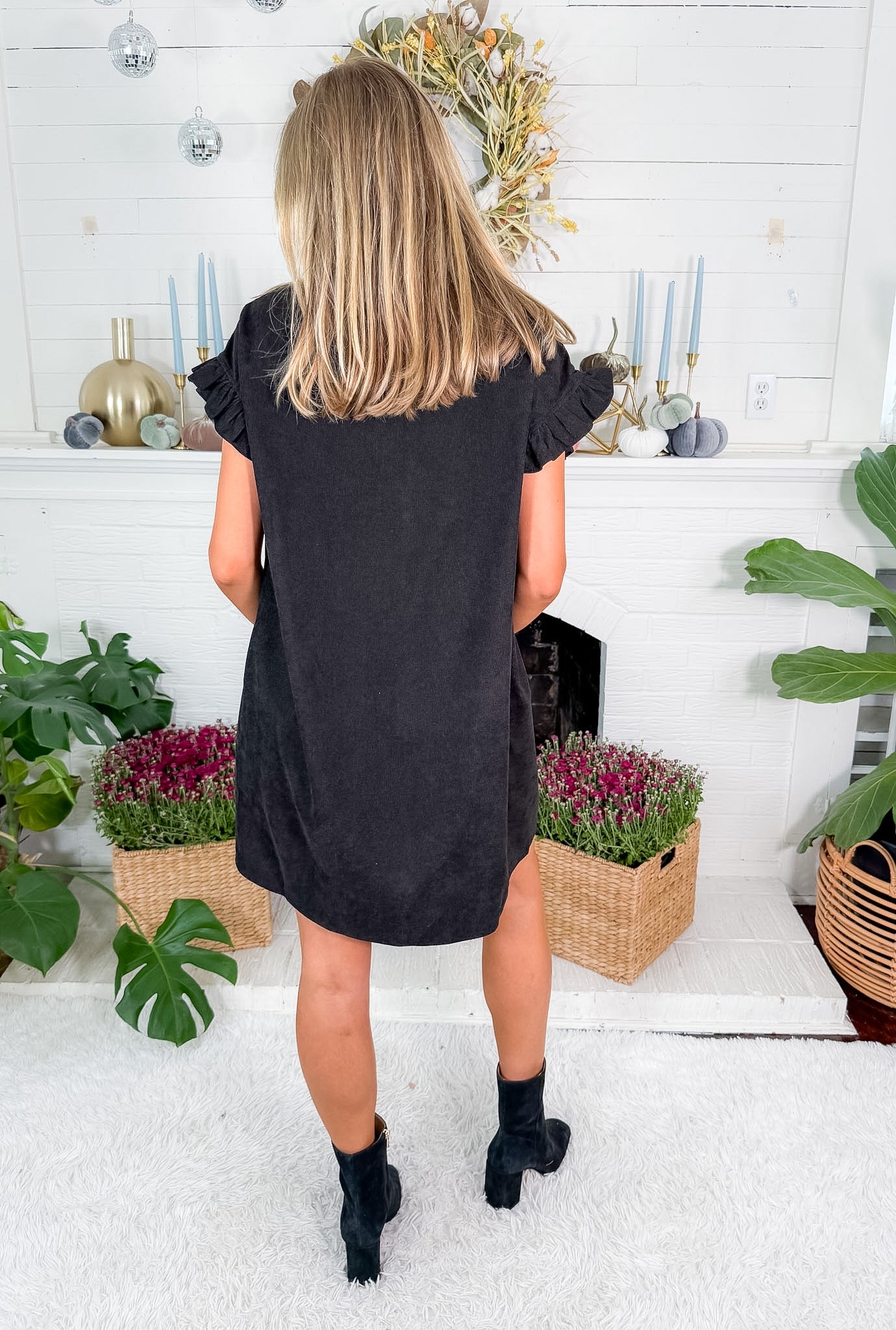 Denney Black Fine Corduroy Mini Dress Molly Bracken