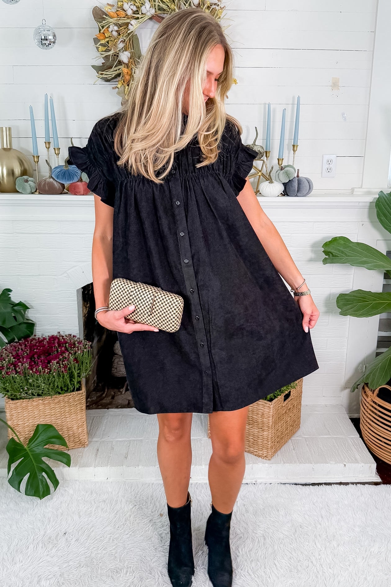 Denney Black Fine Corduroy Mini Dress Molly Bracken