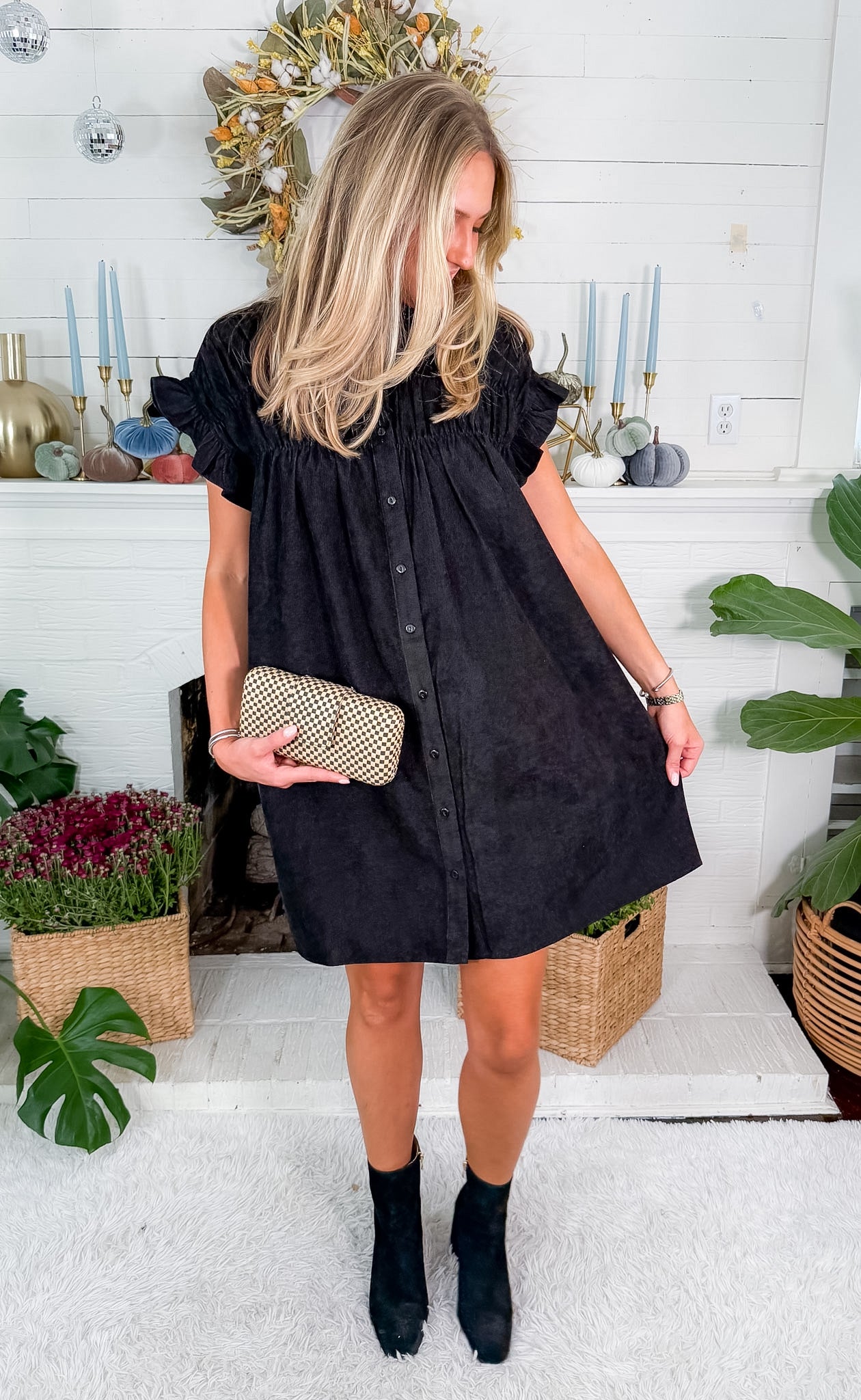 Denney Black Fine Corduroy Mini Dress Molly Bracken