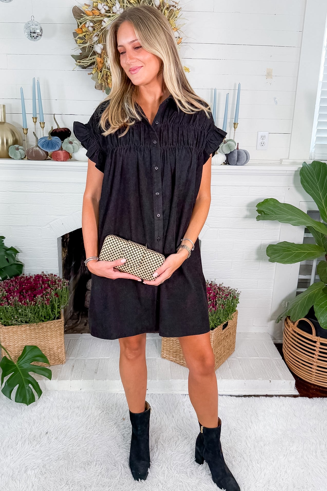 Denney Black Fine Corduroy Mini Dress Molly Bracken
