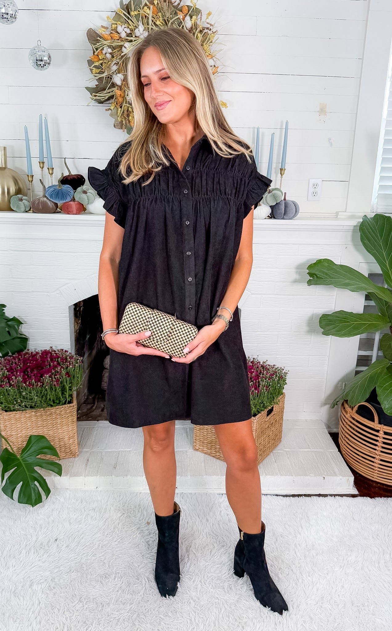 Denney Black Fine Corduroy Mini Dress Molly Bracken