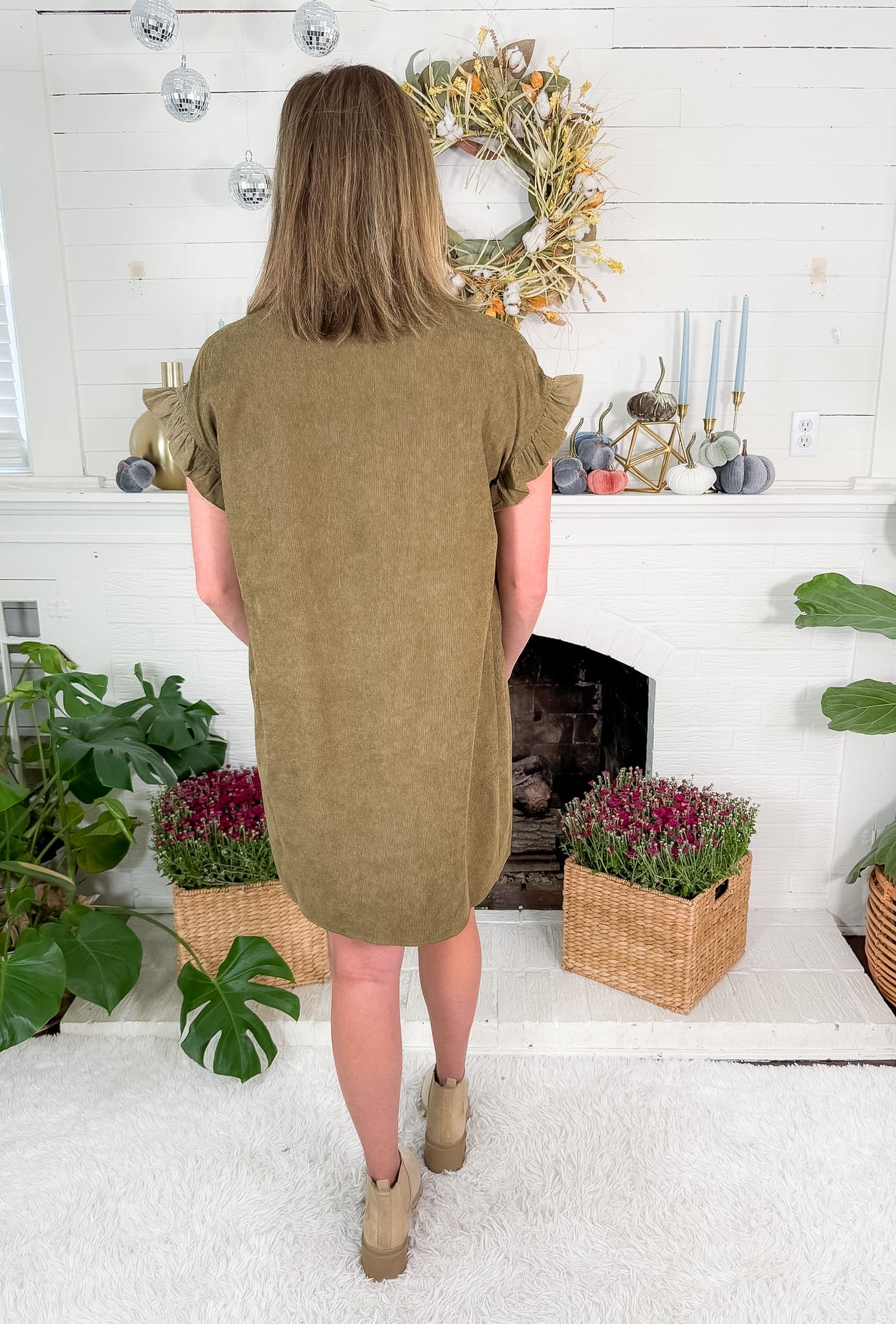 Denney Olive Fine Corduroy Mini Dress Molly Bracken