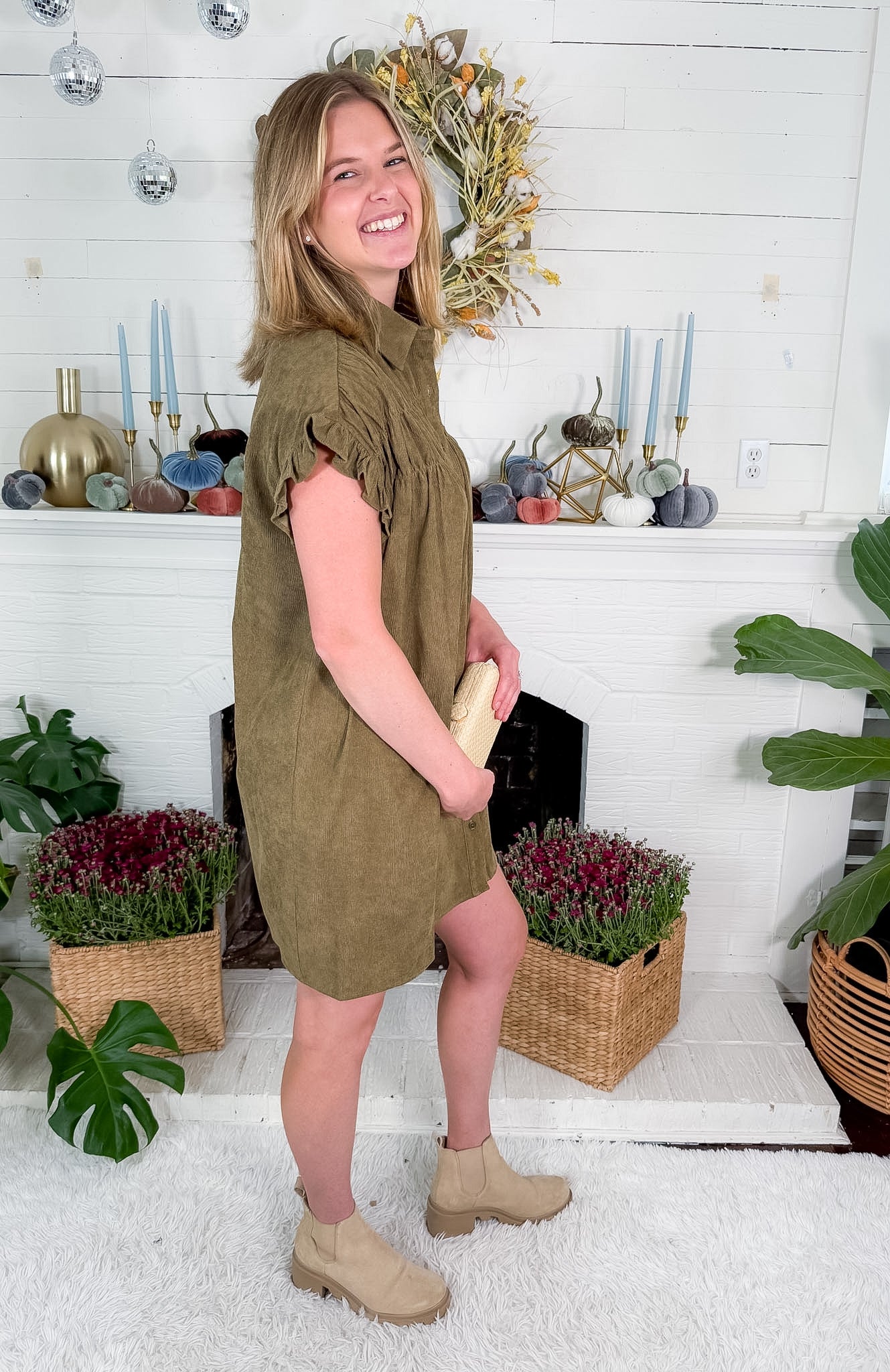Denney Olive Fine Corduroy Mini Dress Molly Bracken