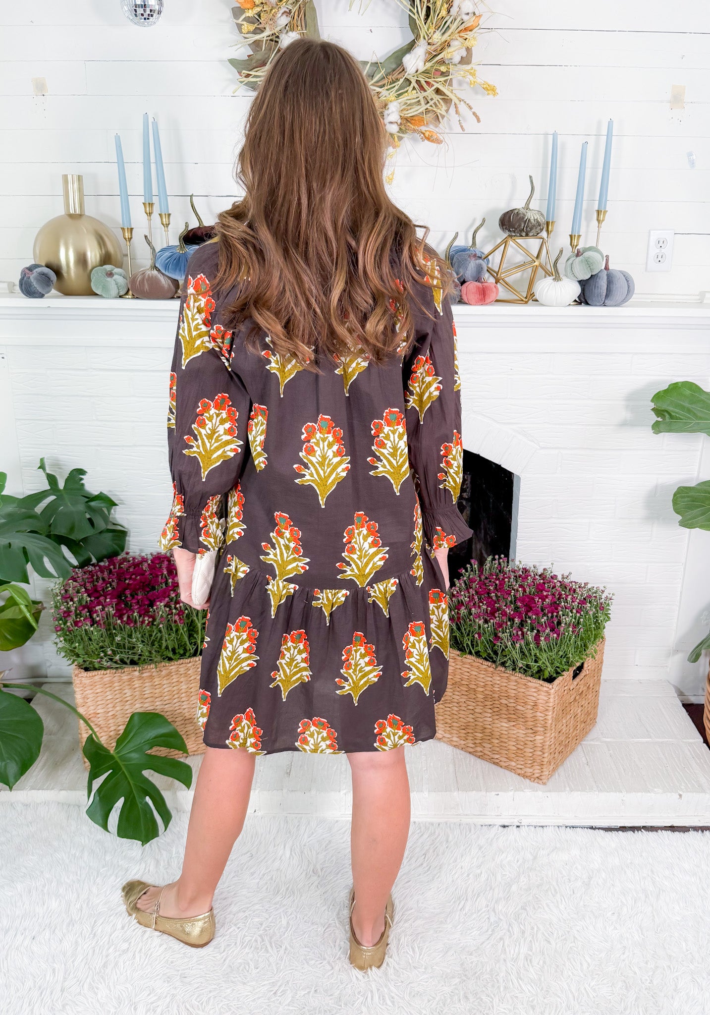 Derrill Chocolate Floral Mini Dress THML