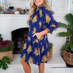 Derrill Ink Blue Floral Mini Dress THML