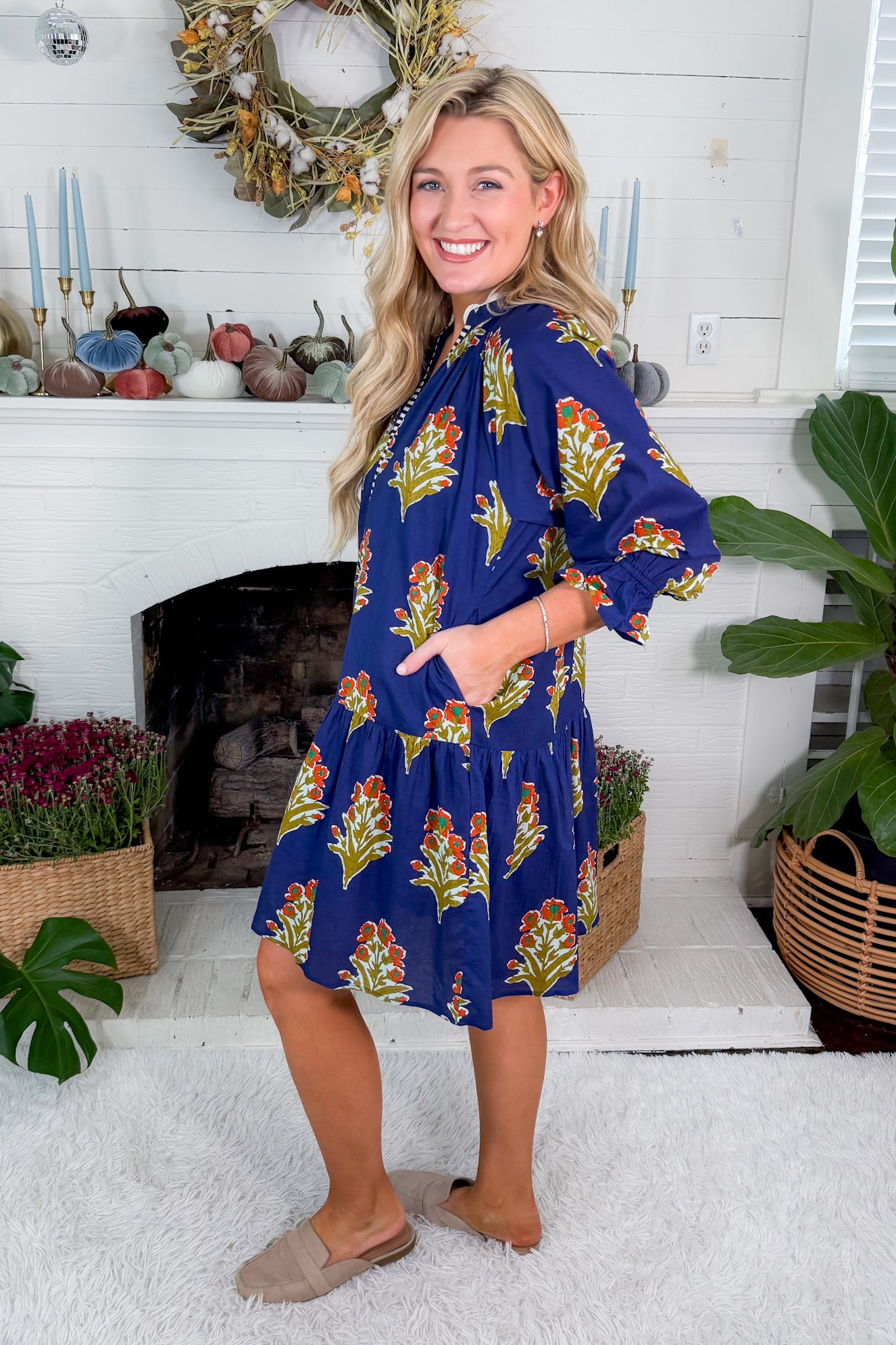 Derrill Ink Blue Floral Mini Dress THML