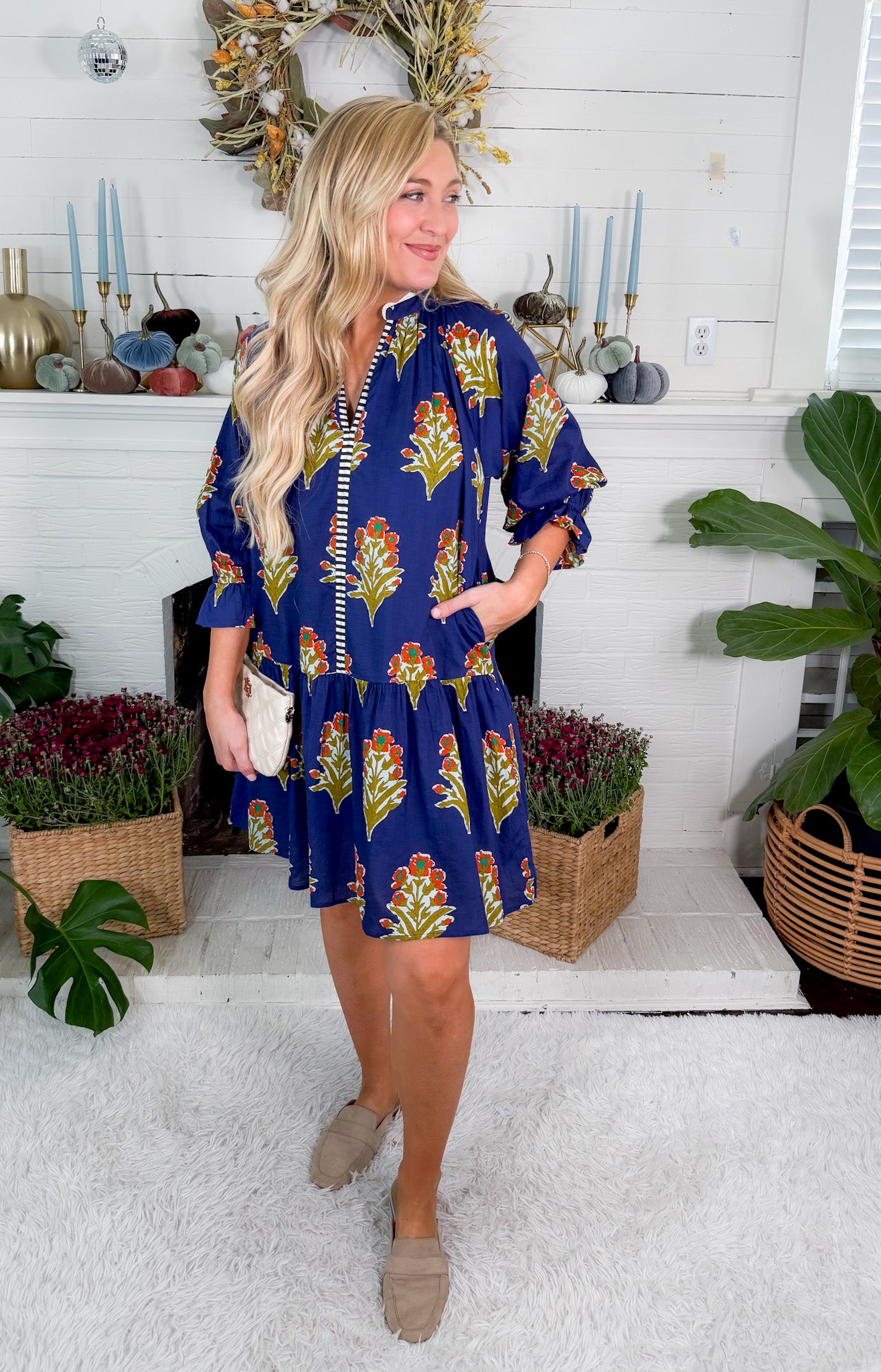 Derrill Ink Blue Floral Mini Dress THML