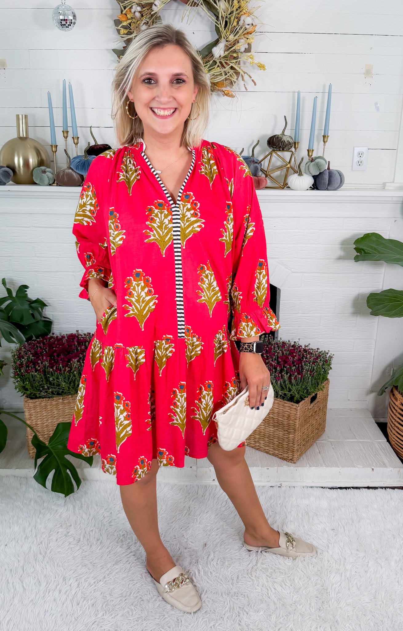 Derrill Magenta Floral Mini Dress THML
