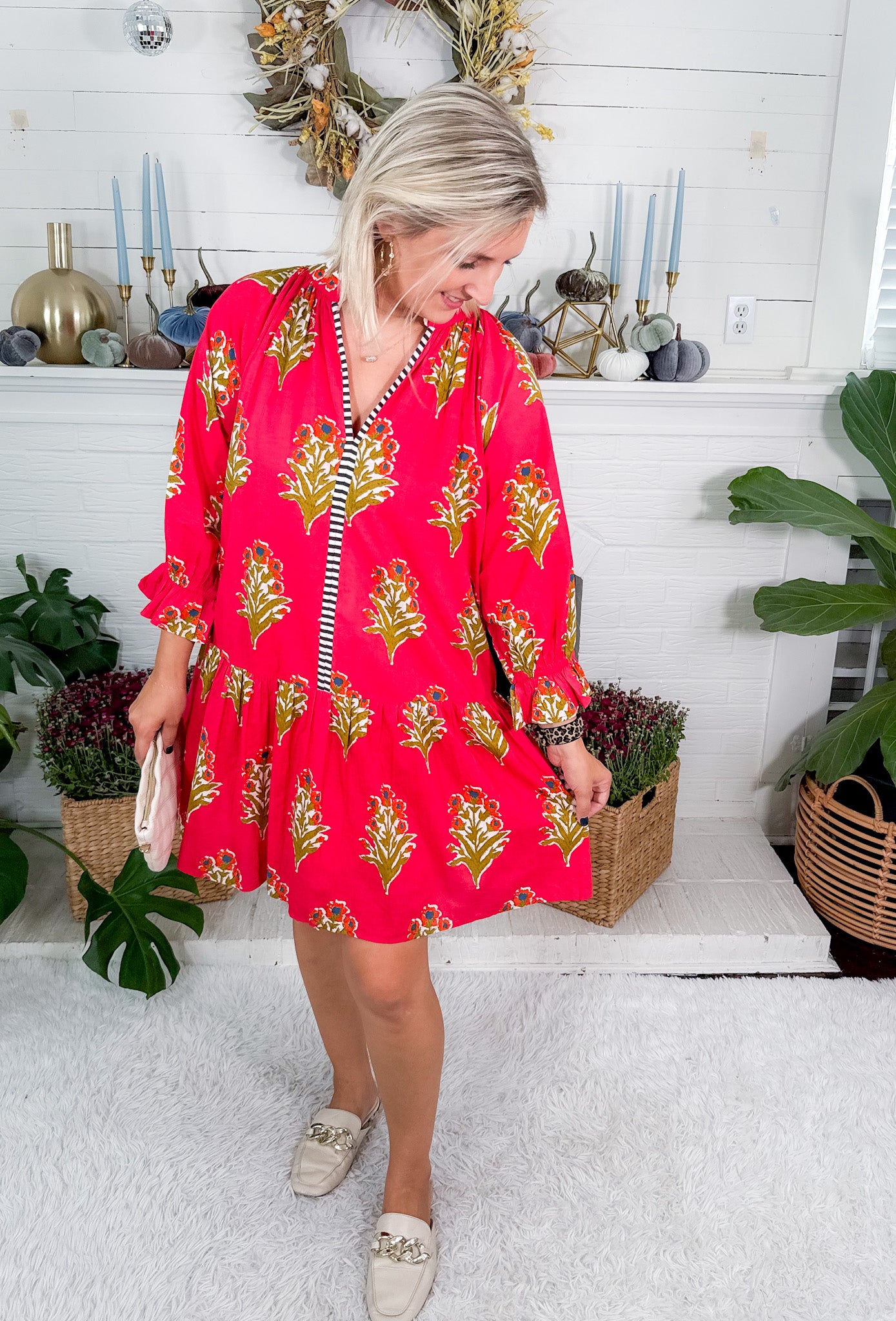 Derrill Magenta Floral Mini Dress THML