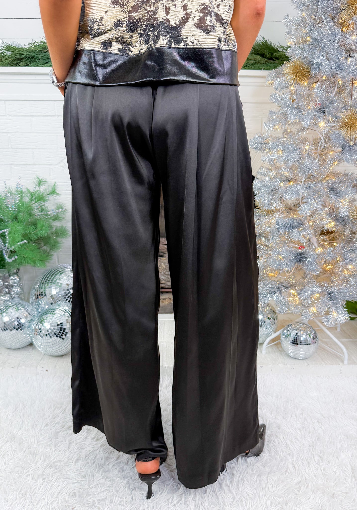 Desmond Black Satin Wide Leg Pants PINCH
