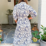 Devon Navy + Cream Maxi Dress
