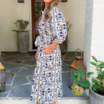 Devon Navy + Cream Maxi Dress
