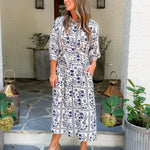 Devon Navy + Cream Maxi Dress