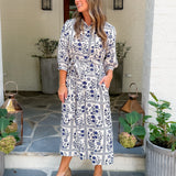 Devon Navy + Cream Maxi Dress