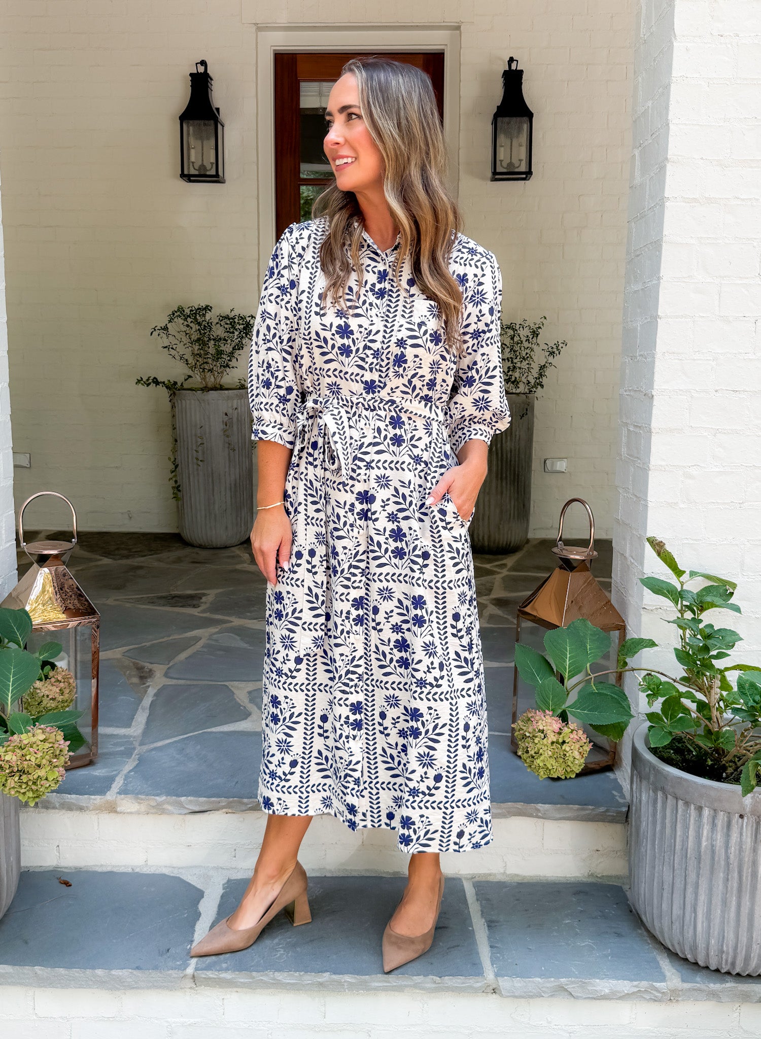 Devon Navy + Cream Maxi Dress