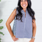 Dewitt Navy Stripe Sleeveless Top Glam