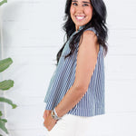 Dewitt Navy Stripe Sleeveless Top Glam