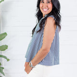 Dewitt Navy Stripe Sleeveless Top Glam