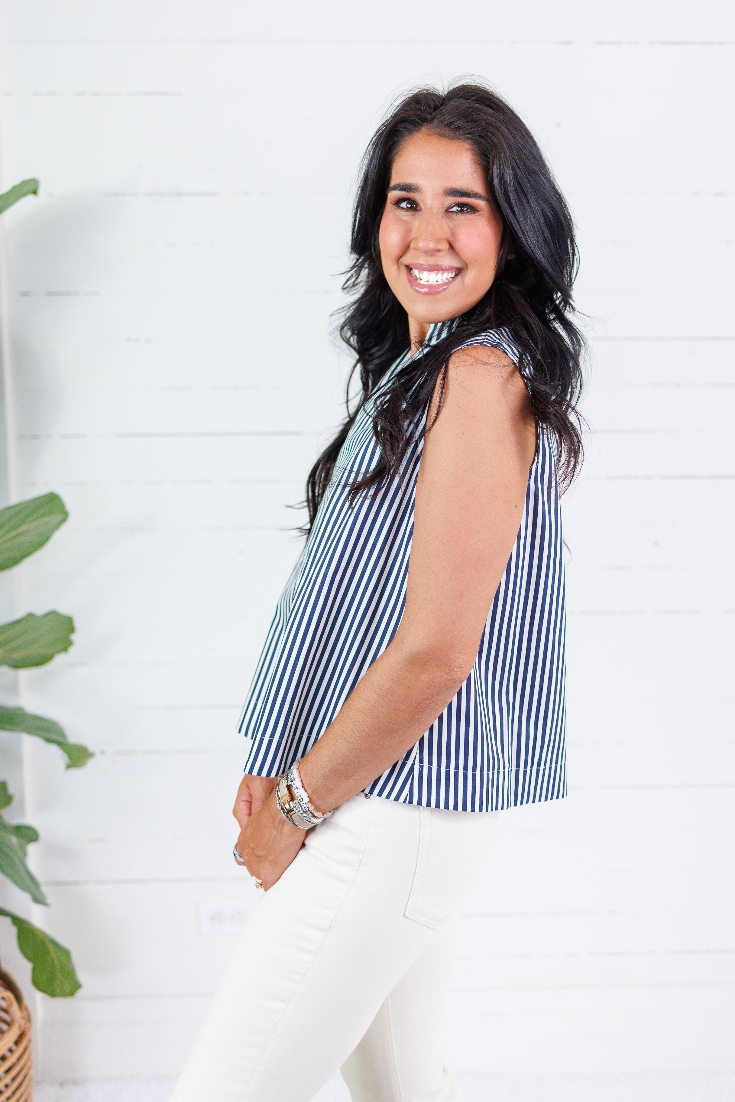Dewitt Navy Stripe Sleeveless Top Glam