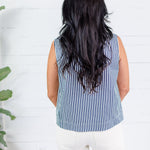 Dewitt Navy Stripe Sleeveless Top Glam