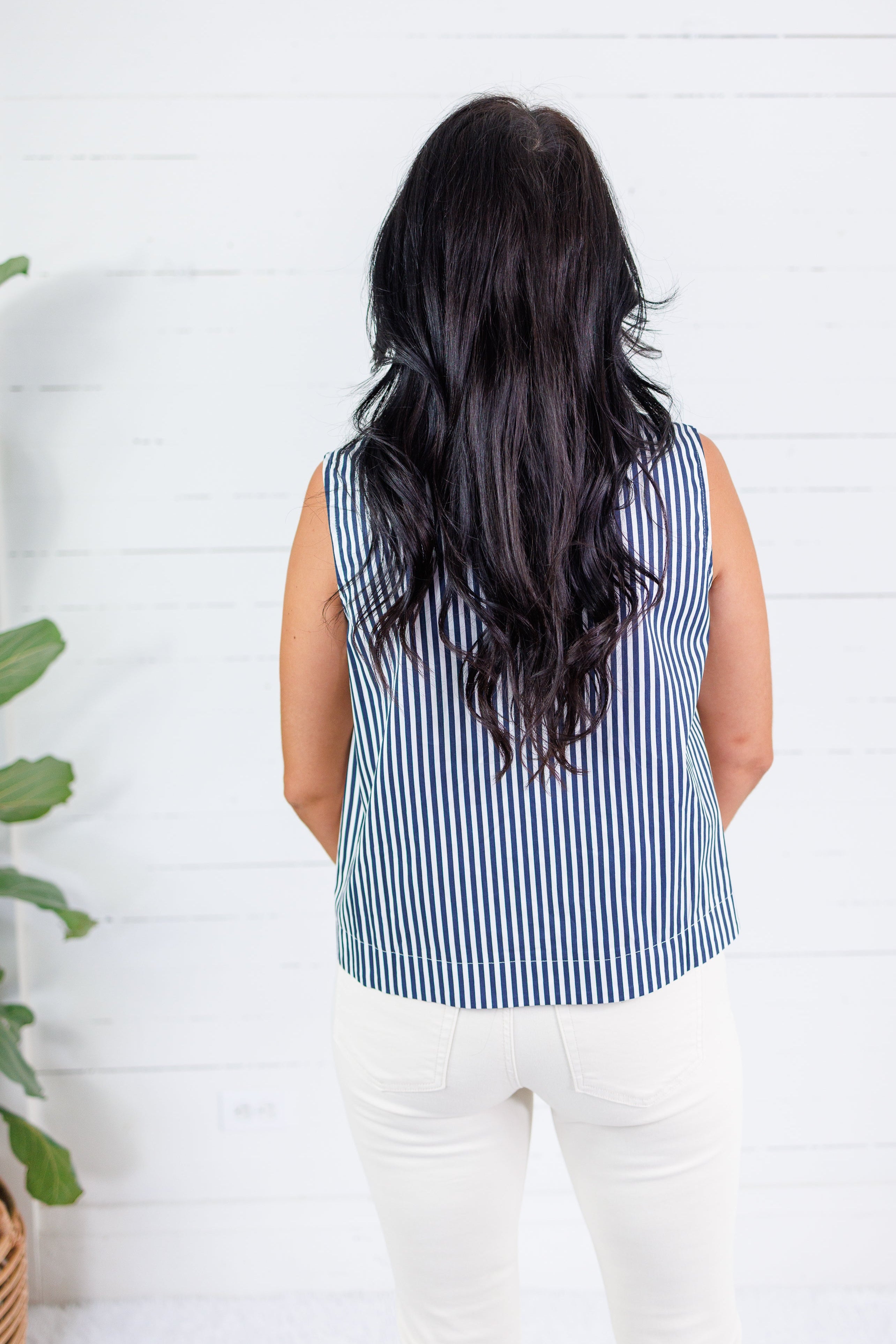 Dewitt Navy Stripe Sleeveless Top Glam