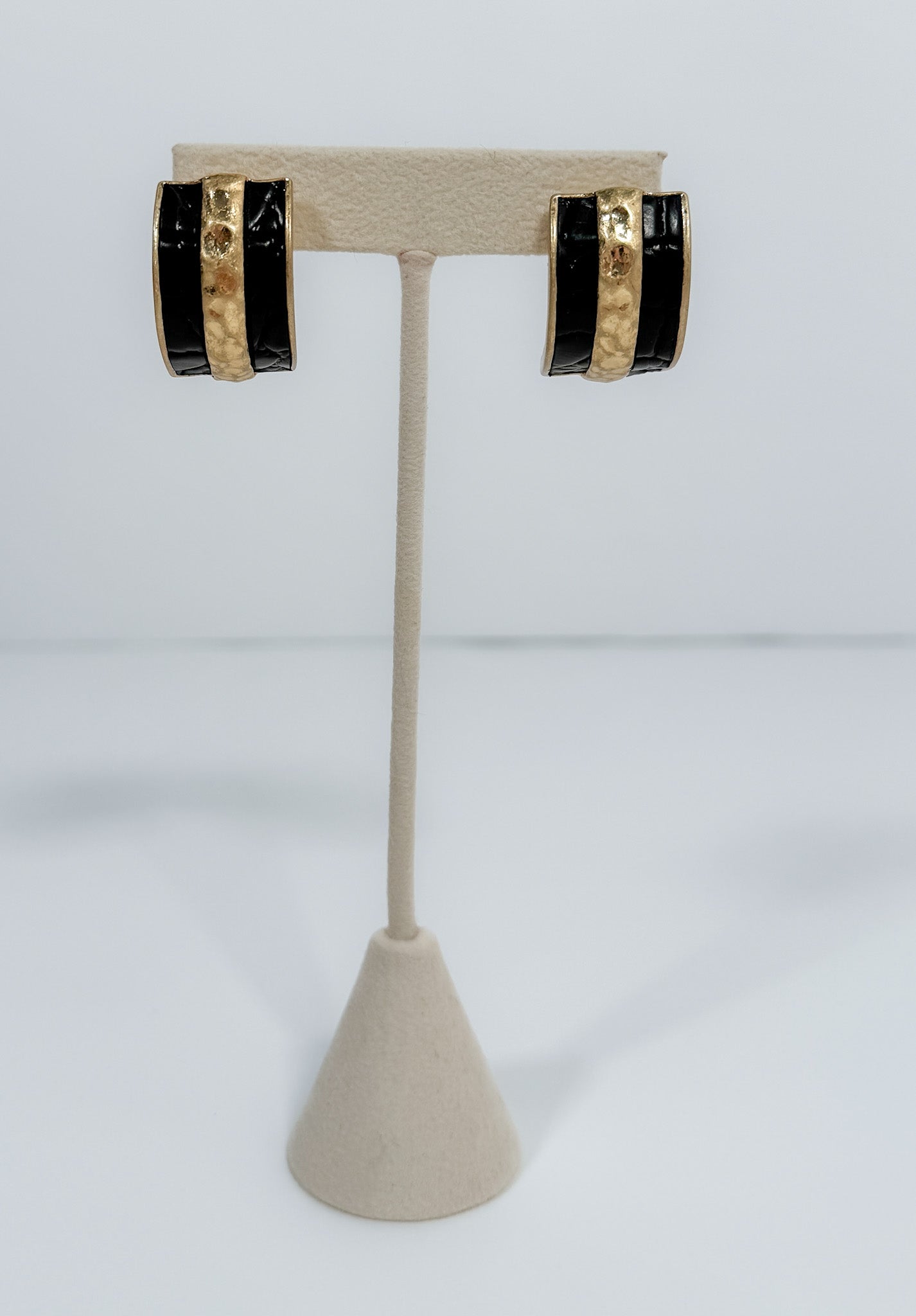 Diego Embossed Leather and Gold Textured Half Hoops