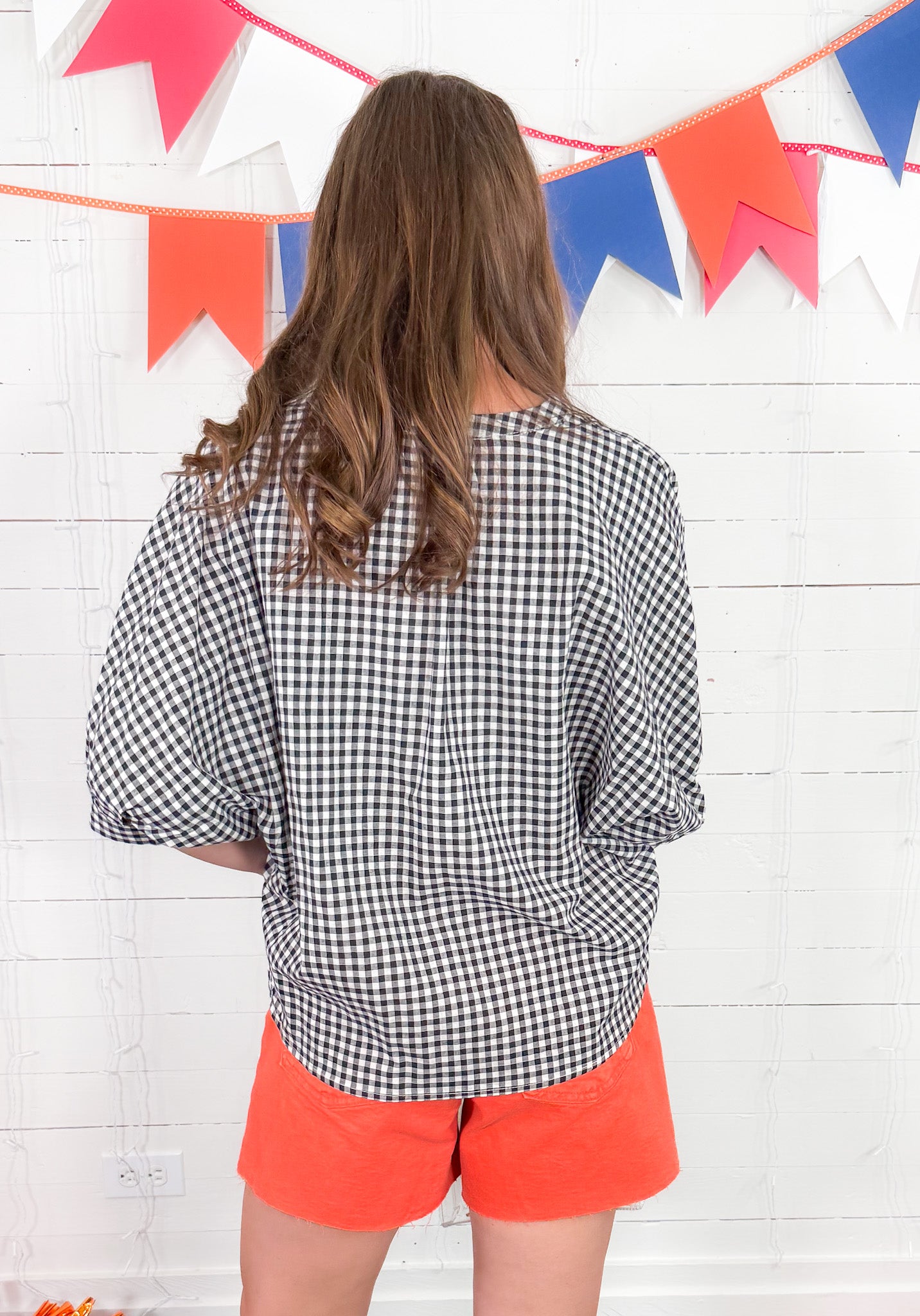 Diplomat Navy Gingham Top