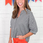 Diplomat Navy Gingham Top