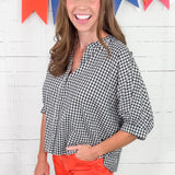 Diplomat Navy Gingham Top