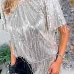 Disco Fever Silver Sequin Fringe Top THML