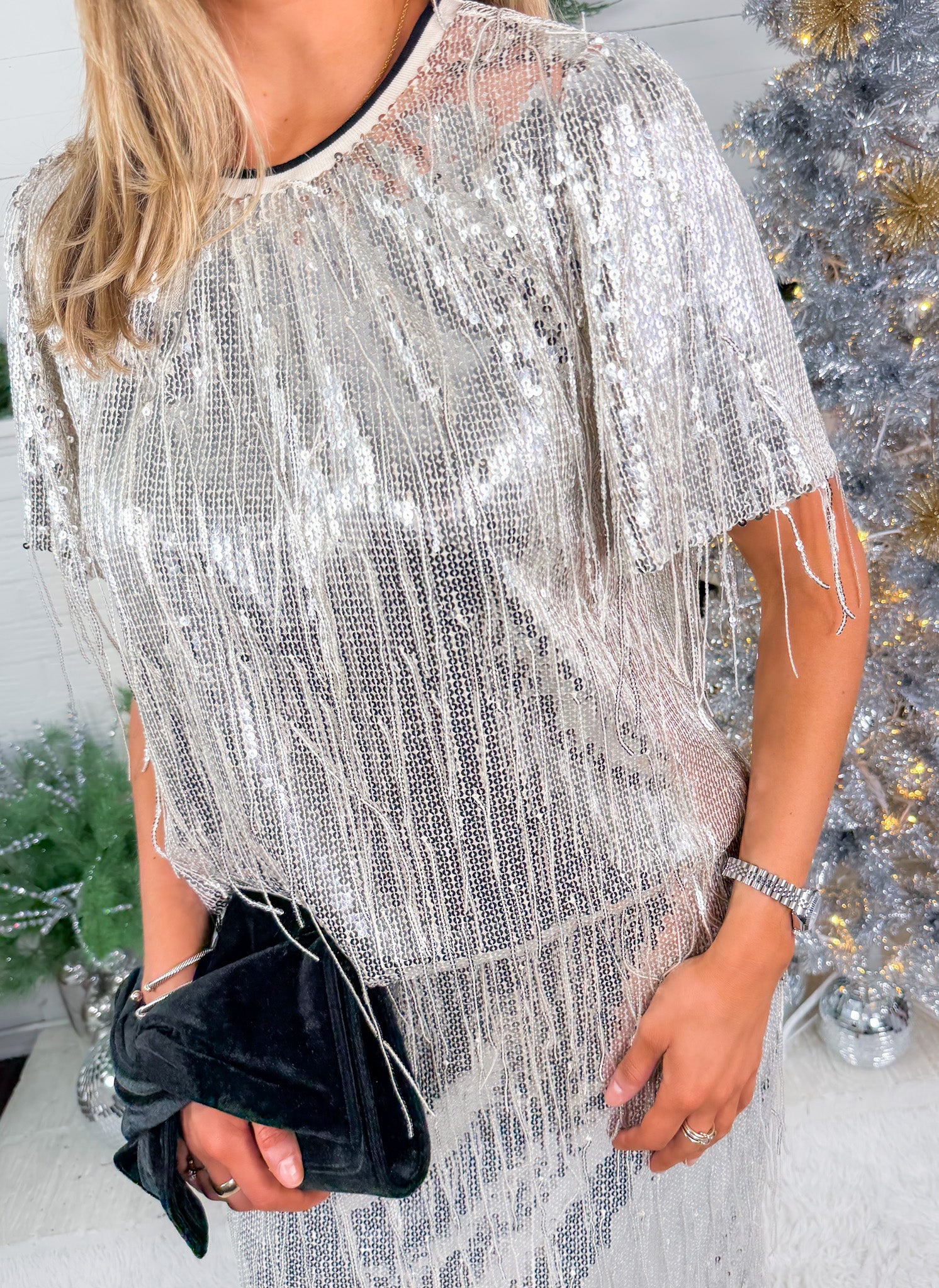 Disco Fever Silver Sequin Fringe Top THML