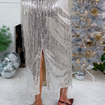 Disco Queen Silver Sequin Fringe Skirt THML