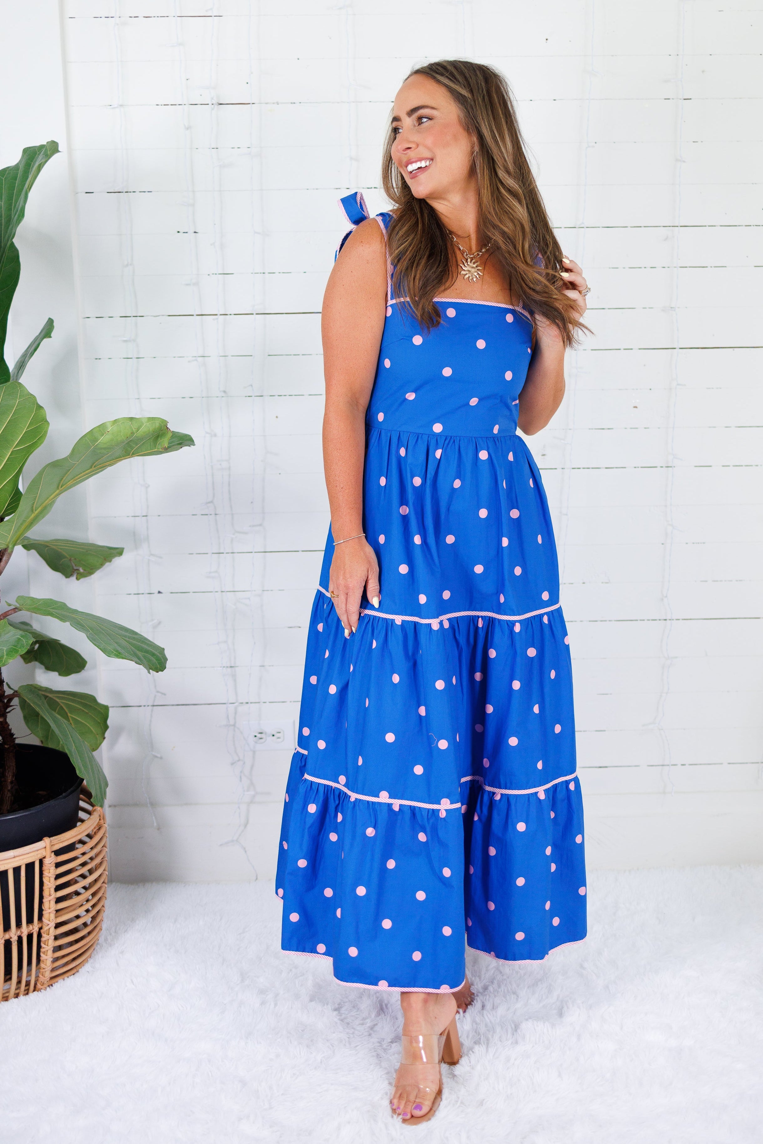 Dixie Royal + Pink Polka Dot Maxi Dress