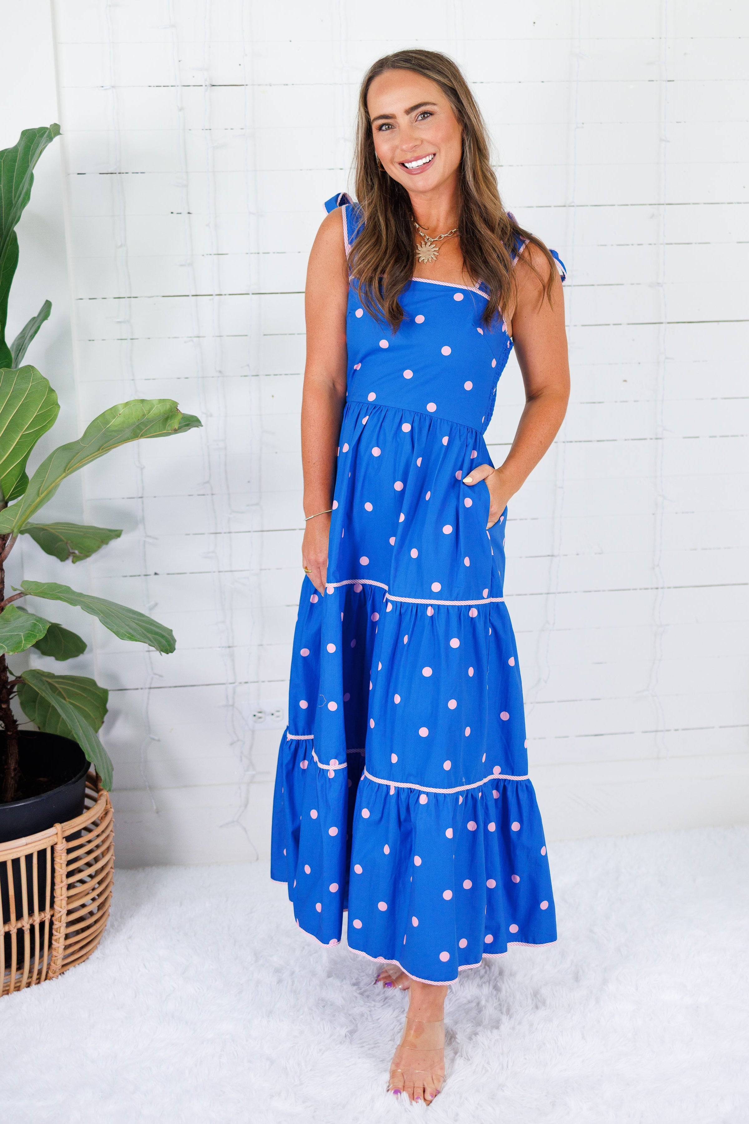 Dixie Royal + Pink Polka Dot Maxi Dress