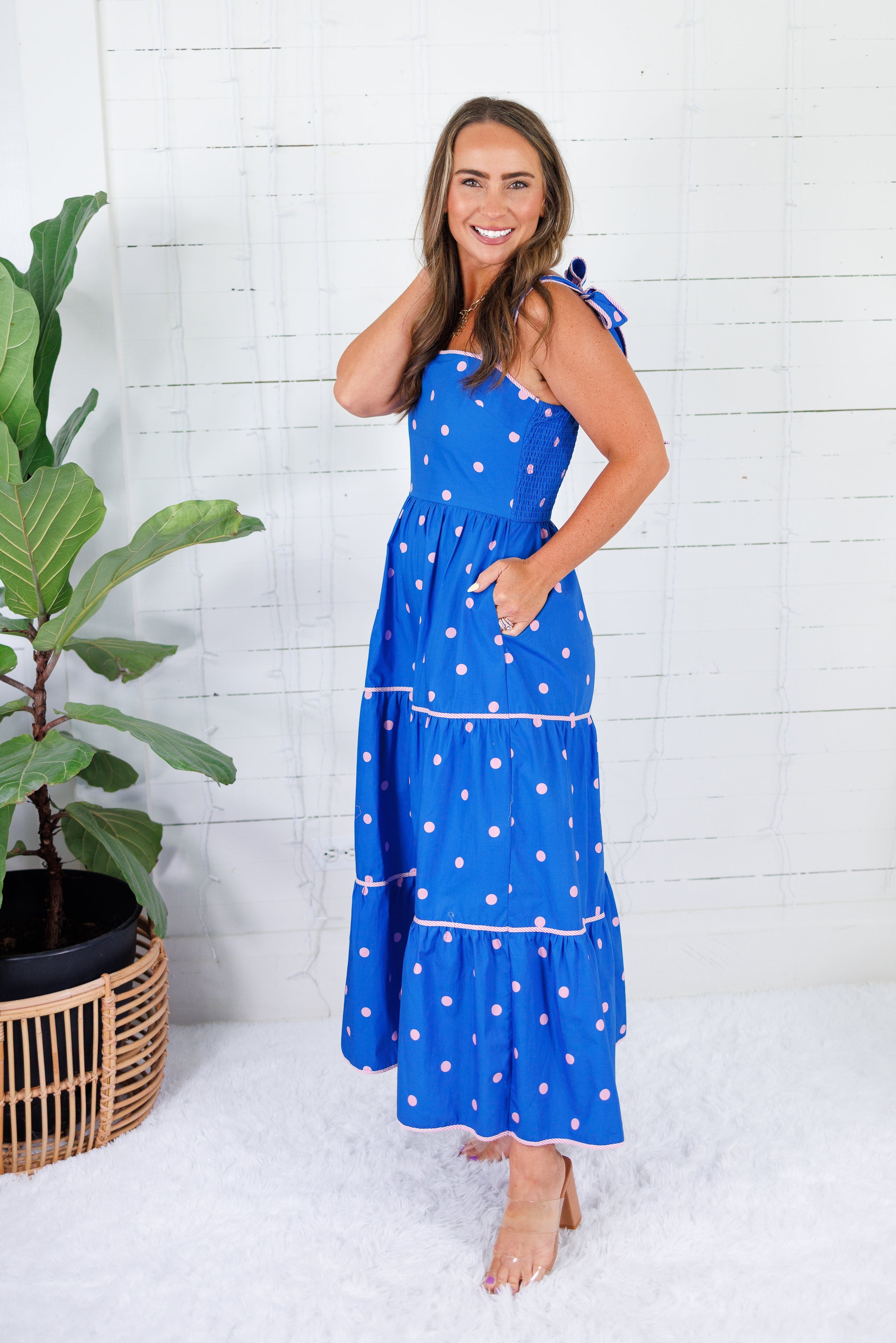 Dixie Royal + Pink Polka Dot Maxi Dress