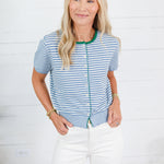 Dixon Blue + Ivory + Green Trim Cardigan All Row