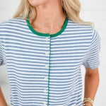 Dixon Blue + Ivory + Green Trim Cardigan All Row