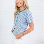 Dixon Blue + Ivory + Green Trim Cardigan All Row