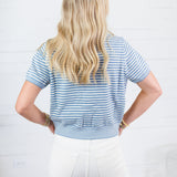 Dixon Blue + Ivory + Green Trim Cardigan All Row