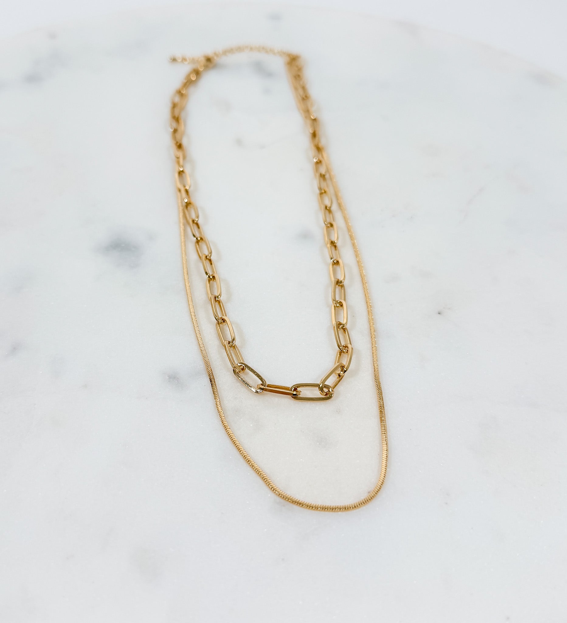 Double Chain Layered Gold Necklace