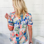 Dover Blue Mix Banded Top Umgee