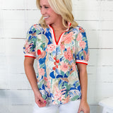 Dover Blue Mix Banded Top Umgee