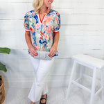 Dover Blue Mix Banded Top Umgee