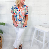 Dover Blue Mix Banded Top Umgee