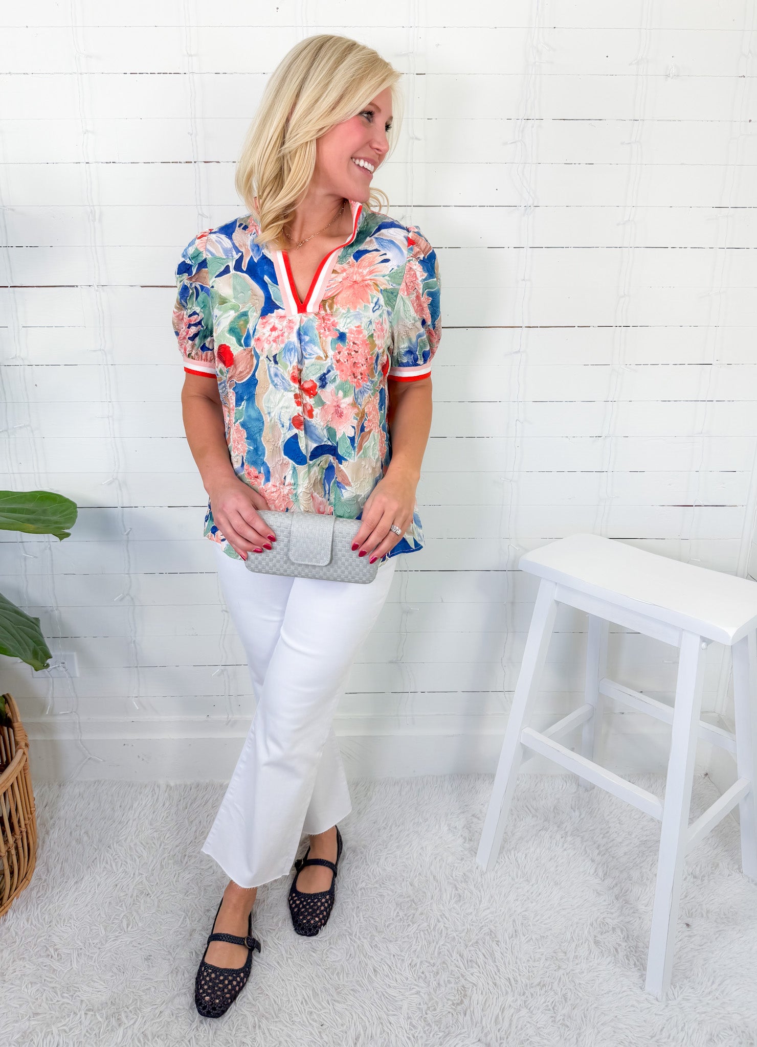 Dover Blue Mix Banded Top Umgee