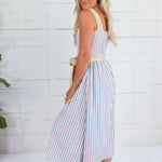Duchess Blush + Blue Grey Stripe Midi Dress