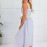Duchess Blush + Blue Grey Stripe Midi Dress