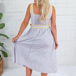 Duchess Blush + Blue Grey Stripe Midi Dress