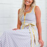 Duchess Blush + Blue Grey Stripe Midi Dress